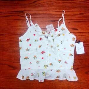NWT Japna Size M Tie Front Ruffle Top